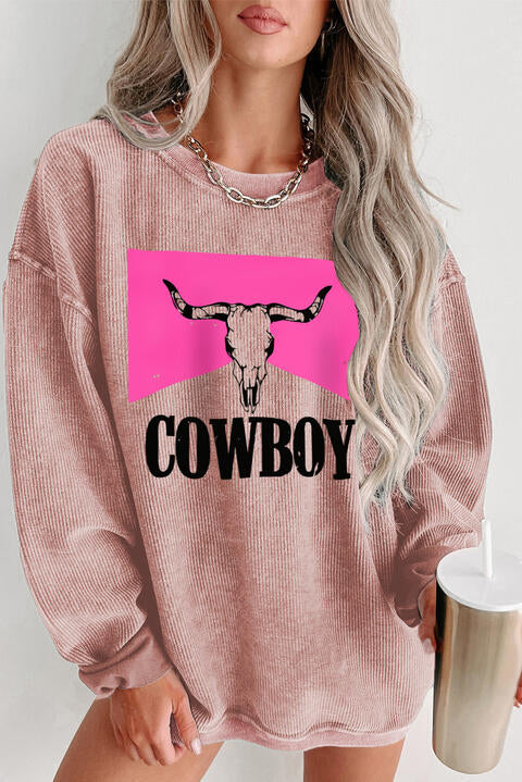 COWBOY Graphic Round Neck Sweatshirt |1mrk.com