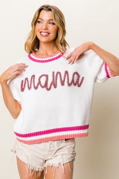 BiBi MAMA Contrast Trim Short Sleeve Sweater |1mrk.com