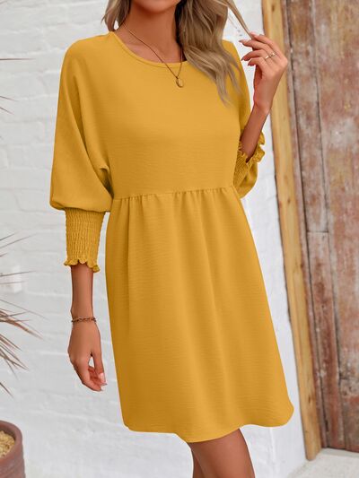 Round Neck Lantern Sleeve Mini Dress |1mrk.com