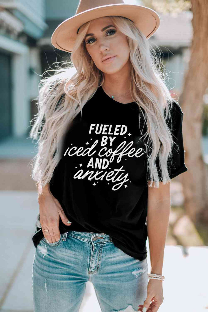 FUELED BY ICED COFFEE AND ANXIETY Graphic Tee | 1mrk.com