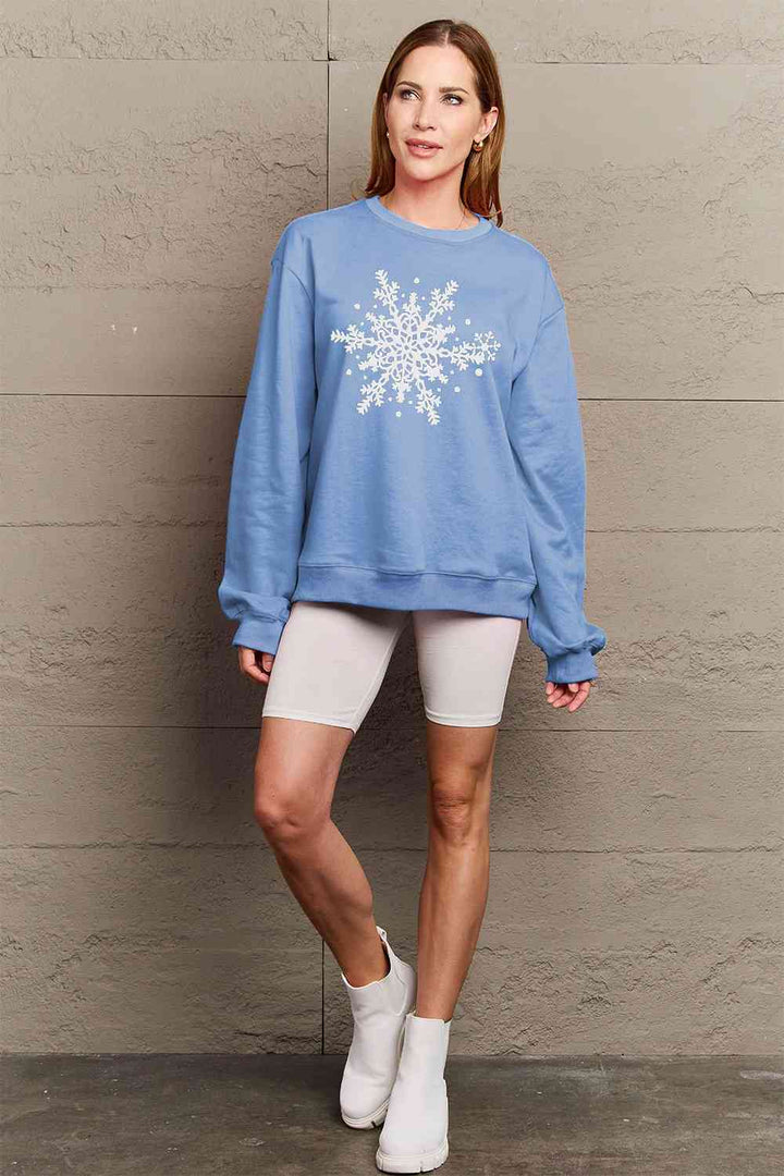 Simply Love Full Size Snowflake Graphic Sweatshirt |1mrk.com