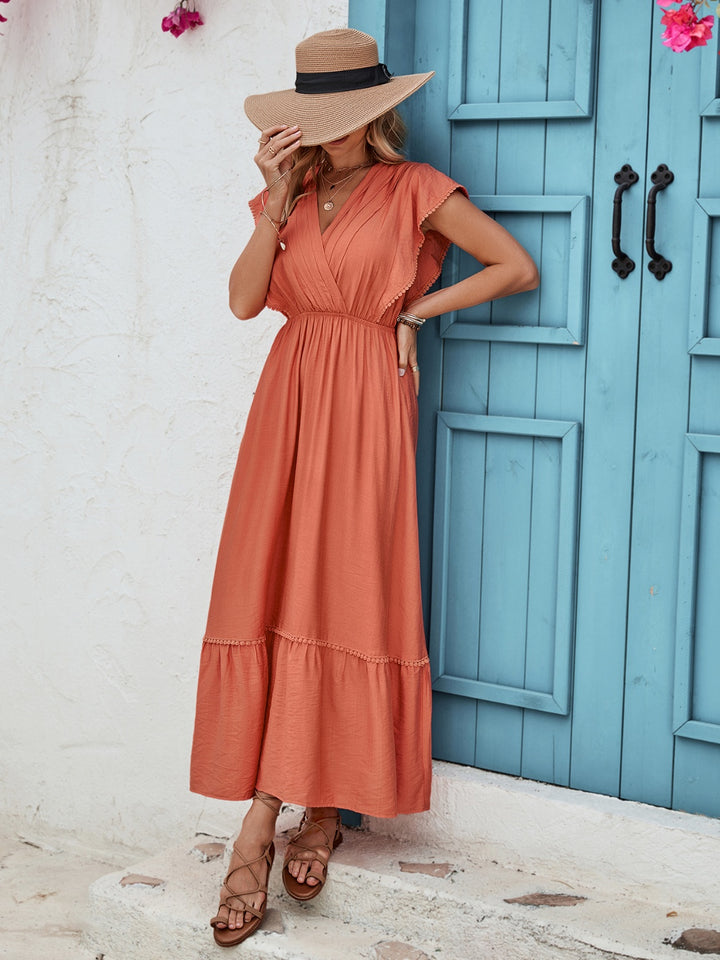 Ruffled Surplice Cap Sleeve Dress | Trendsi