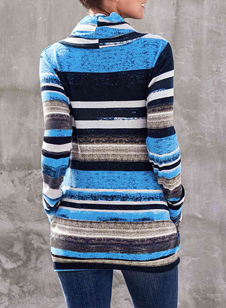 Striped Cowl Neck Tunic Sweatshirt |1mrk.com