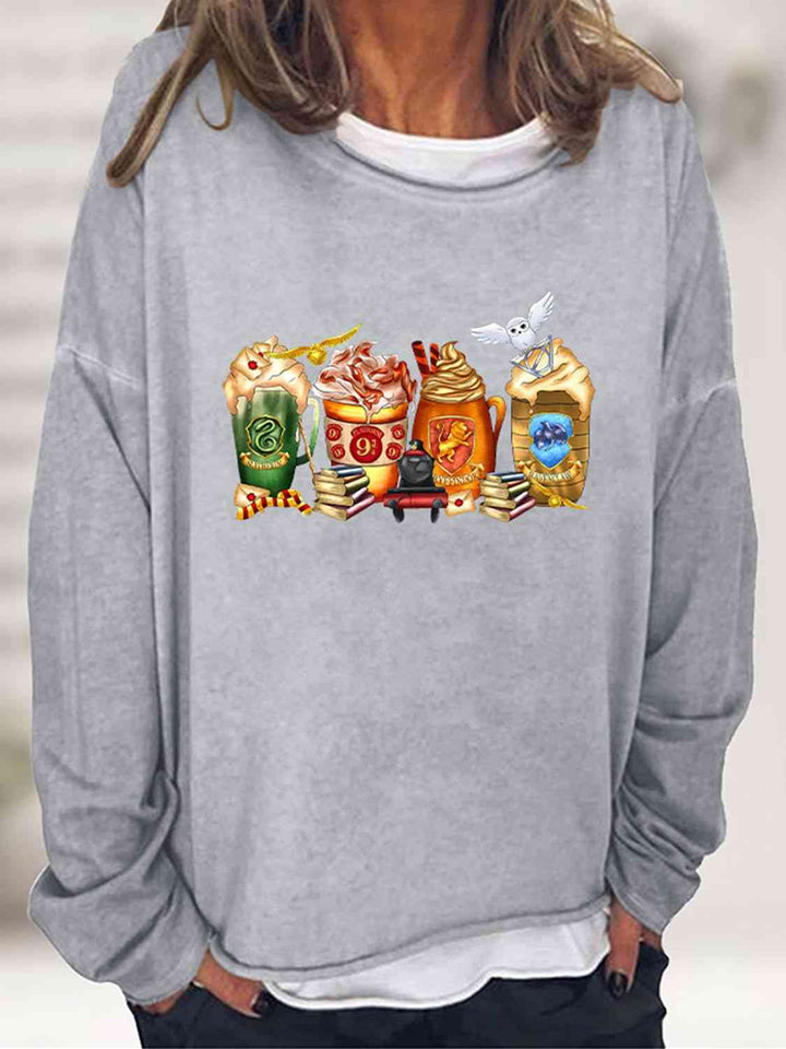 Full Size Graphic Round Neck Roll Hem Sweatshirt |1mrk.com