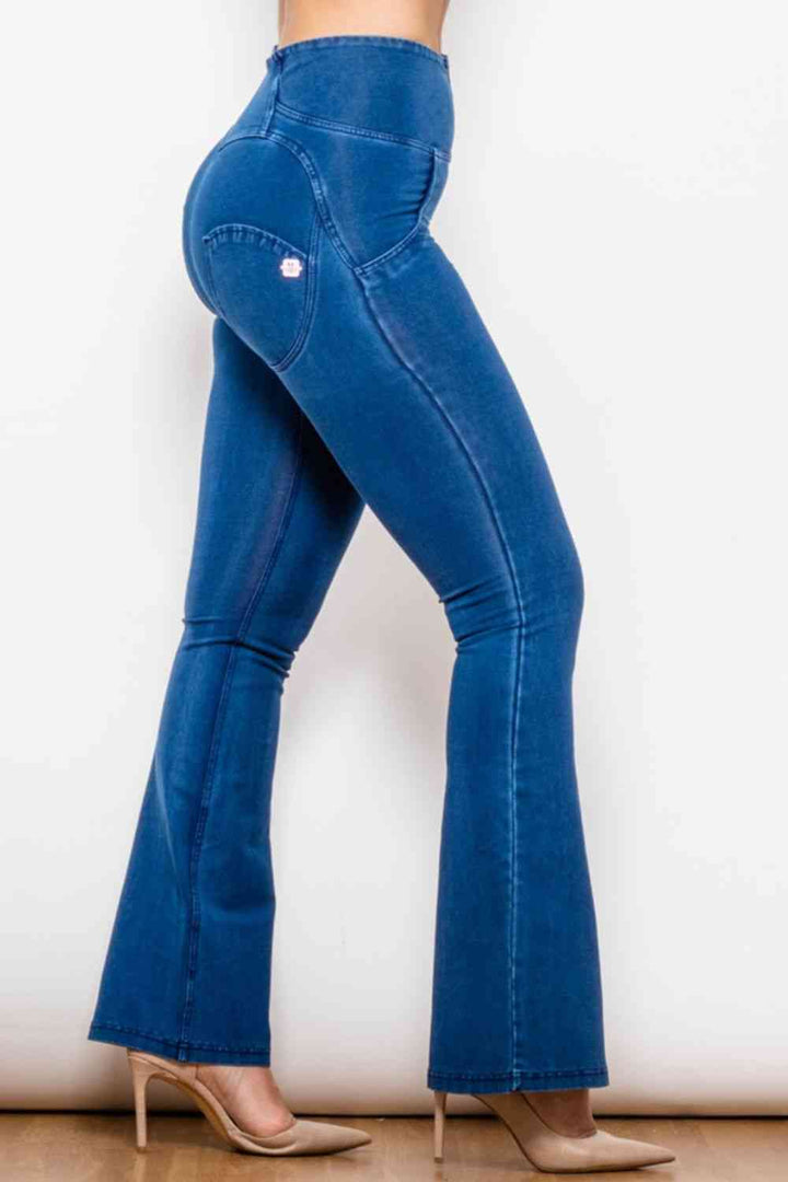 High Waist Zip Detail  Flare Long Jeans | 1mrk.com