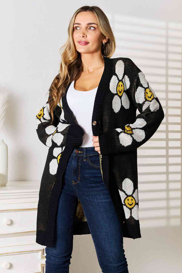 Double Take Floral Button Down Longline Cardigan |1mrk.com