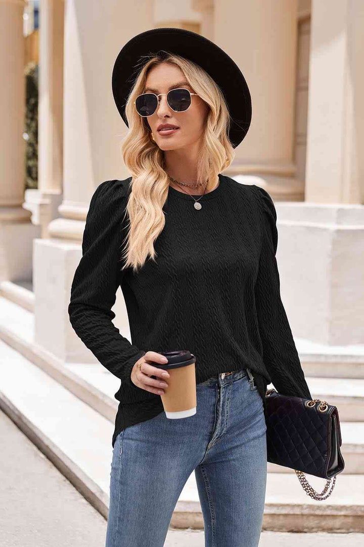 Round Neck Puff Sleeve Blouse | 1mrk.com