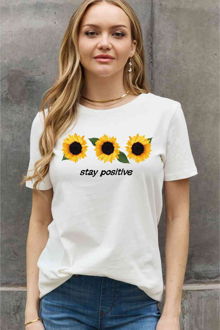 Simply Love Full Size STAY POSITIVE Sunflower Graphic Cotton Tee | 1mrk.com