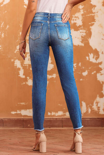 Raw Hem Skinny Jeans with Pockets |1mrk.com
