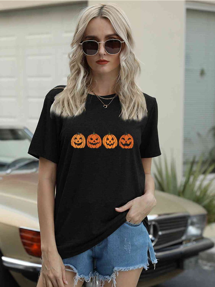 Full Size Round Neck Short Sleeve Jack-O'-Lantern Graphic T-Shirt | 1mrk.com