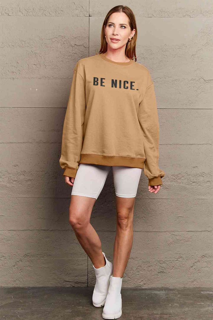 Simply Love Full Size BE NICE Graphic Sweatshirt |1mrk.com