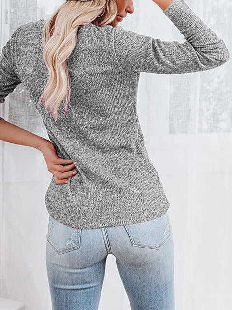 Round Neck Buttoned Long Sleeve T-Shirt | 1mrk.com