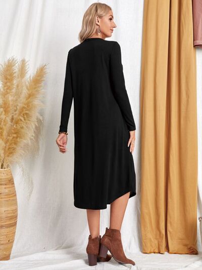 Pocketed Round Neck Long Sleeve Tee Dress | Trendsi