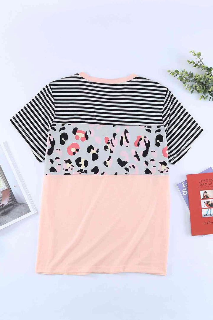 Plus Size Mixed Print Color Block T-Shirt | 1mrk.com