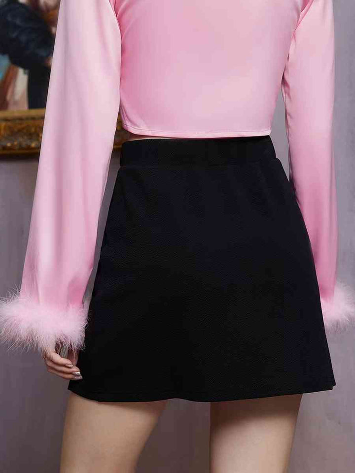 Decorative Button Slit Mini Skirt |1mrk.com