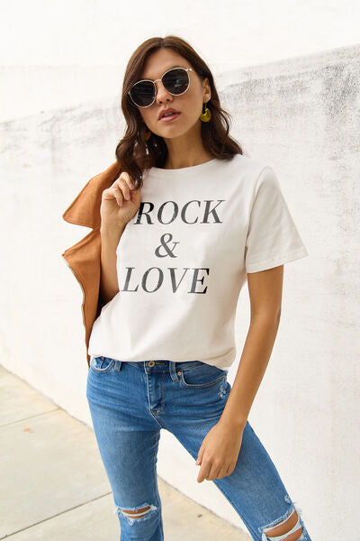 Simply Love Full Size ROCK ＆ LOVE Short Sleeve T-Shirt | Trendsi