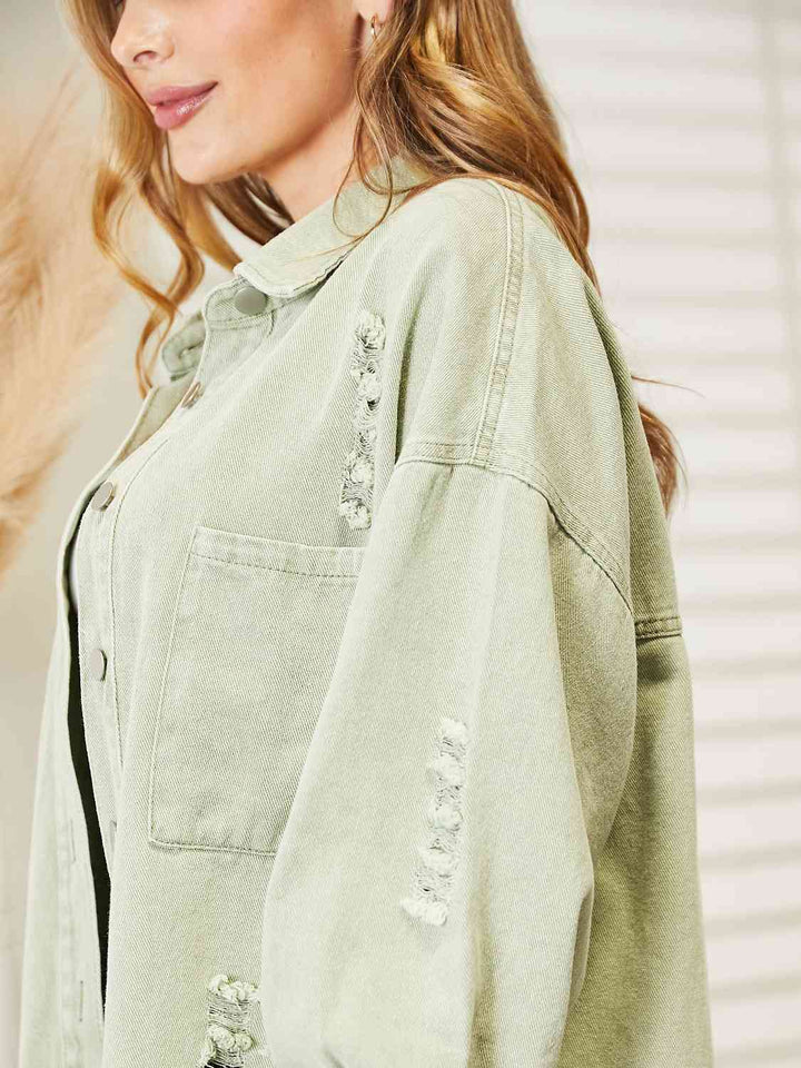 Distressed Raw Hem Denim Jacket | 1mrk.com