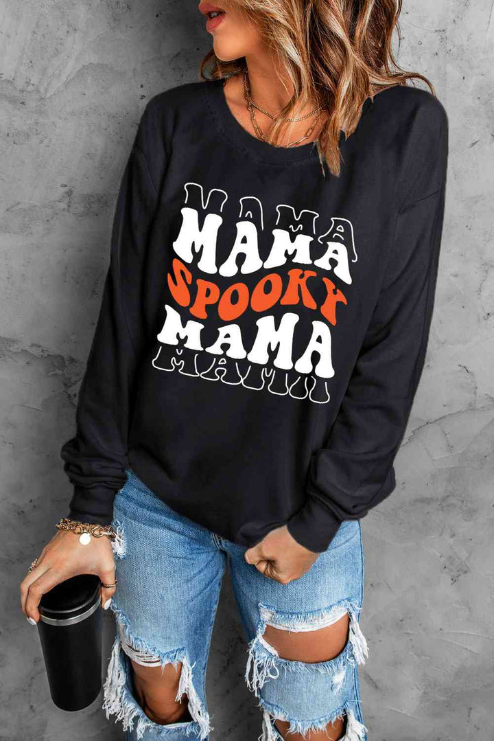 Round Neck Long Sleeve SPOOKY MAMA Sweatshirt |1mrk.com