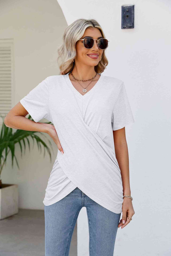 V-Neck Crisscross Short Sleeve Tee | 1mrk.com