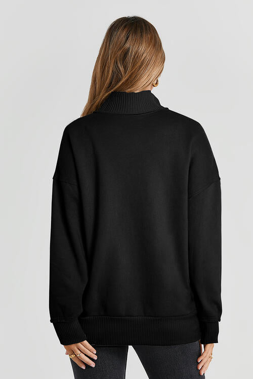 Half Snap Drop Shoulder Long Sleeve Sweatshirt |1mrk.com