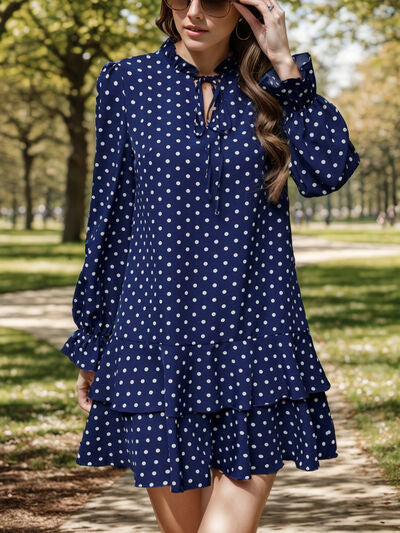 Layered Polka Dot Flounce Sleeve Mini Dress | Trendsi