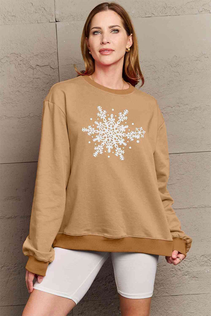 Simply Love Full Size Snowflake Graphic Sweatshirt |1mrk.com