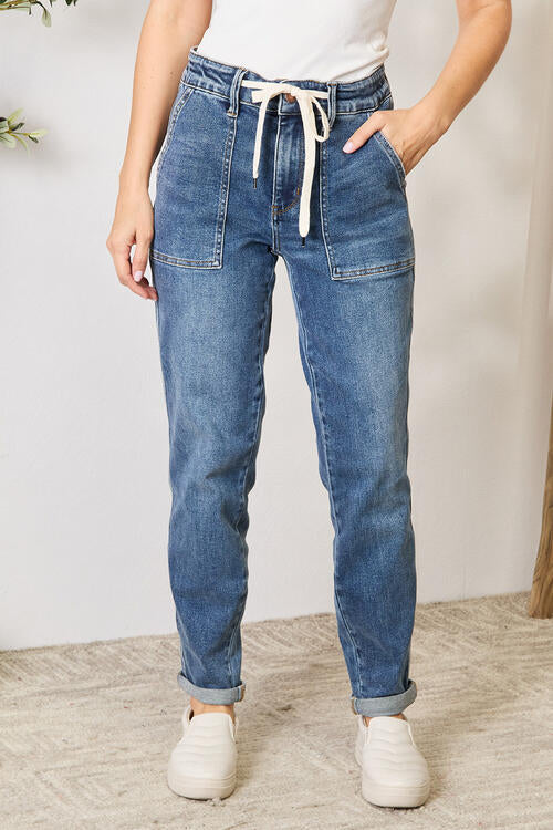 Judy Blue Full Size High Waist Drawstring Denim Jeans | 1mrk.com