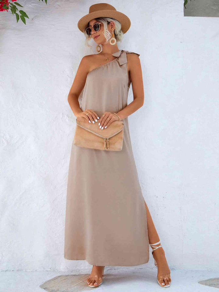 One-Shoulder Slit Maxi Dress |1mrk.com