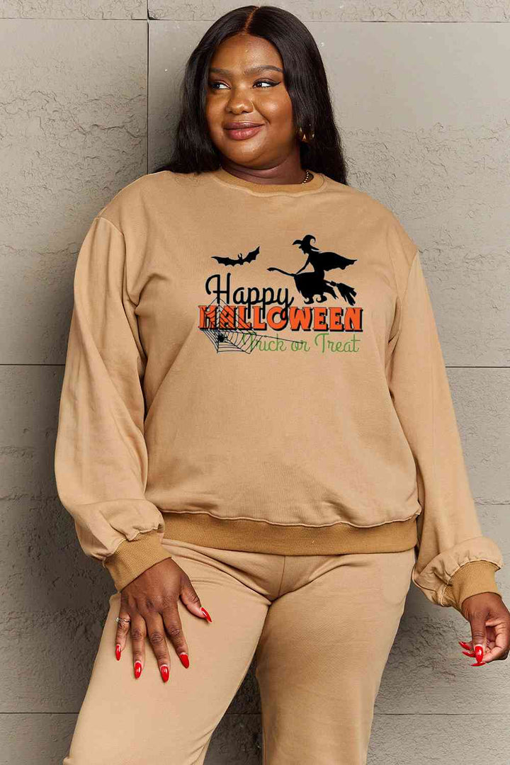 Simply Love Full Size HAPPY HALLOWEEN TRICK OR TREAT Graphic Sweatshirt |1mrk.com