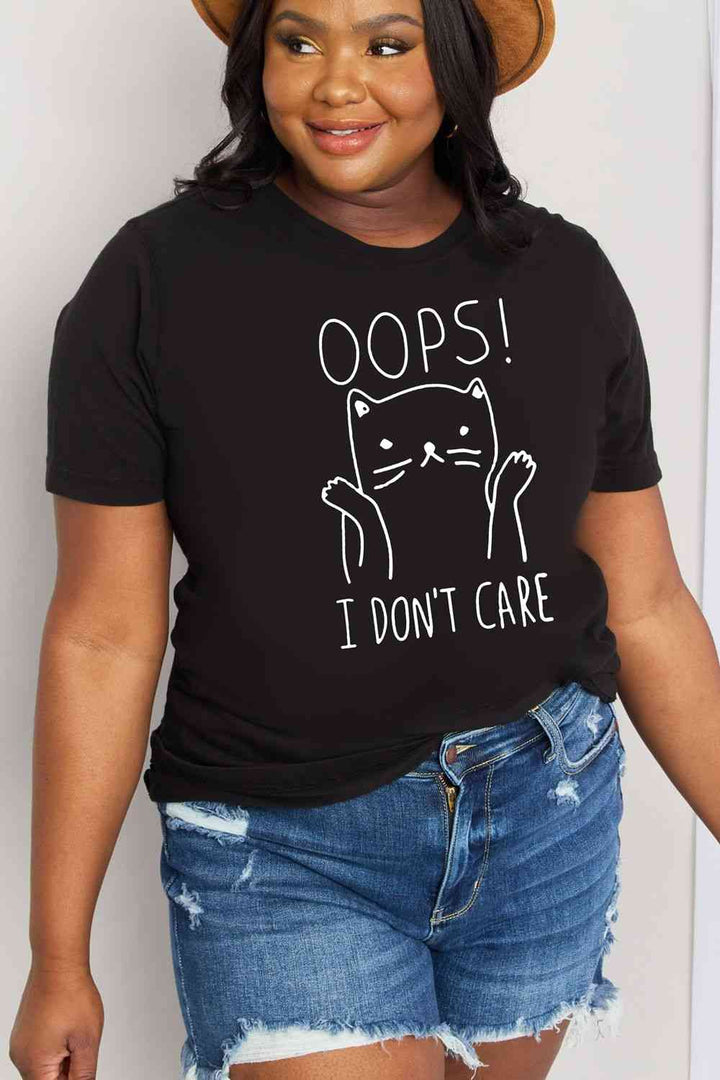 Simply Love Full Size OOPS I DON’T CARE Graphic Cotton Tee | 1mrk.com