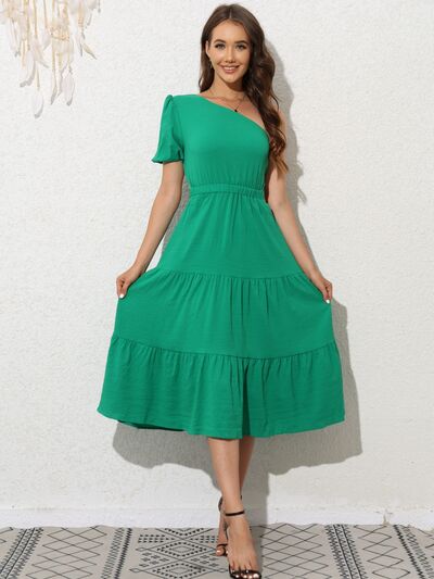 Tied Single Shoulder Midi Dress |1mrk.com