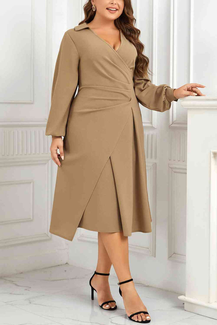 Plus Size Surplice Neck Long Sleeve Dress |1mrk.com