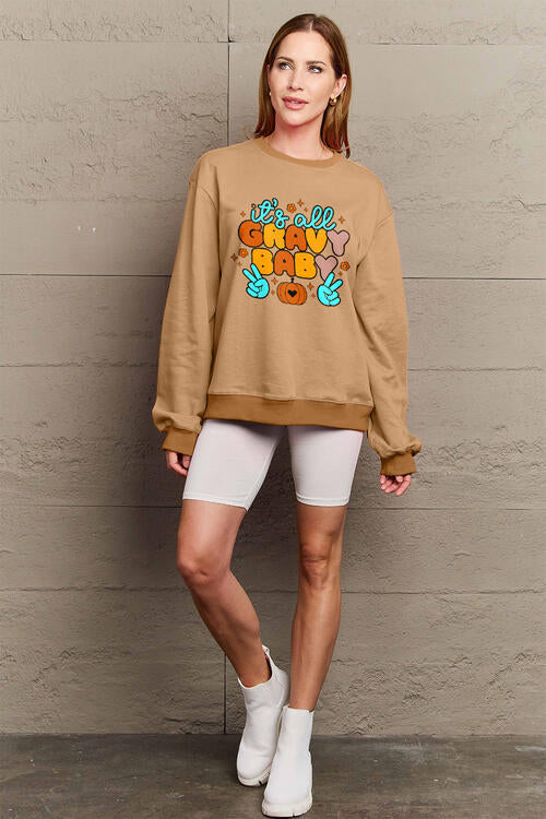 Simply Love Full Size IT'S ALL GRAVY BABY Long Sleeve Sweatshirt |1mrk.com