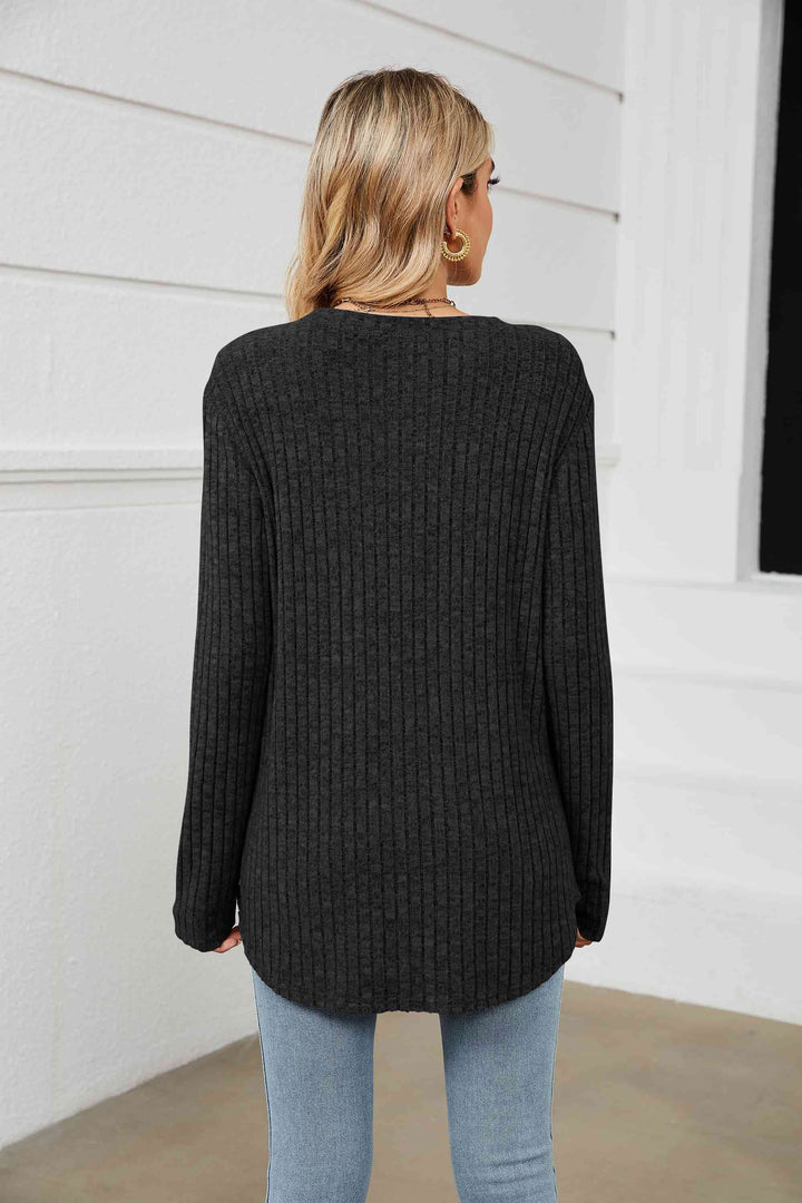 Round Neck Ribbed Long Sleeve T-Shirt | 1mrk.com