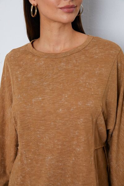 Vintage Wash Exposed Seam Round Neck Slit Sweatshirt |1mrk.com