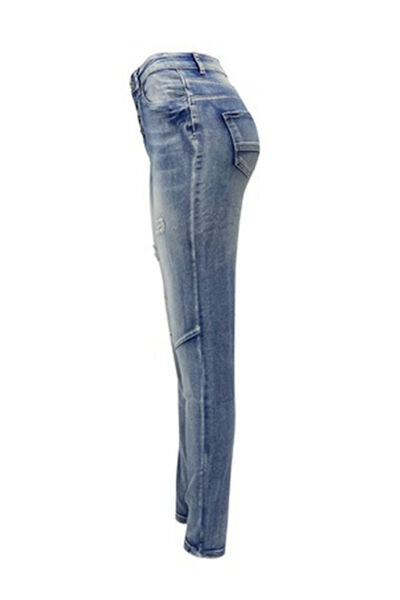 Distressed Button-Fly Jeans with Pockets |1mrk.com