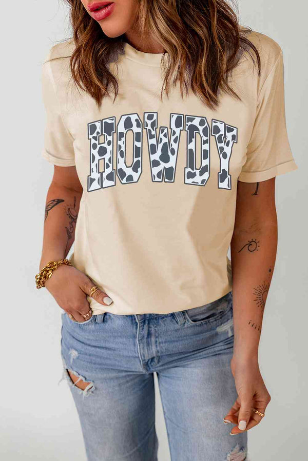 Round Neck Short Sleeve HOWDY Graphic Tee | 1mrk.com