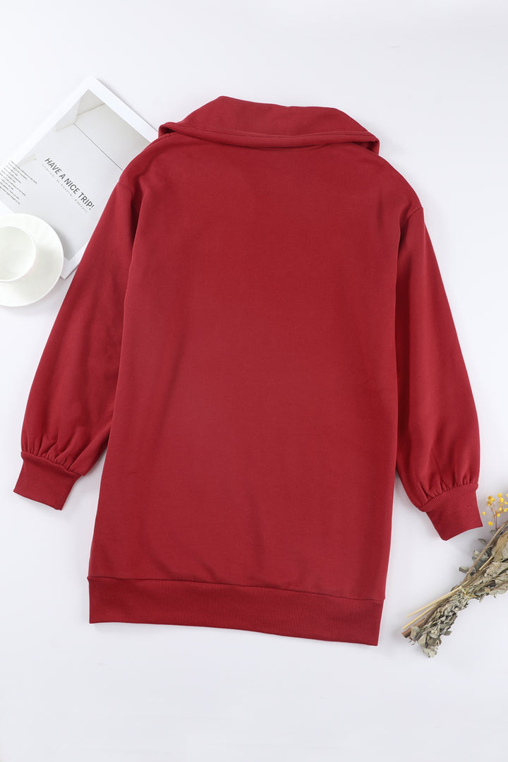 Half Zip Dropped Shoulder Mini Sweatshirt Dress | Trendsi