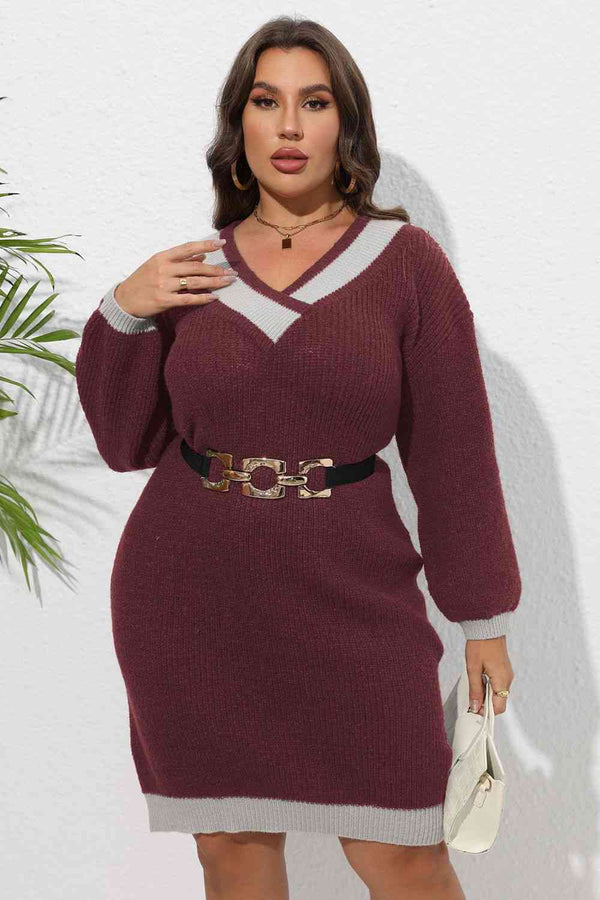 Plus Size Long Sleeve Sweater Dress |1mrk.com