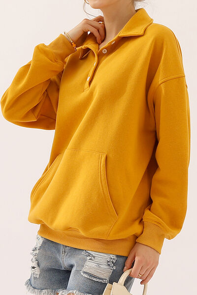 Ninexis Full Size Quarter-Button Collared Sweatshirt |1mrk.com