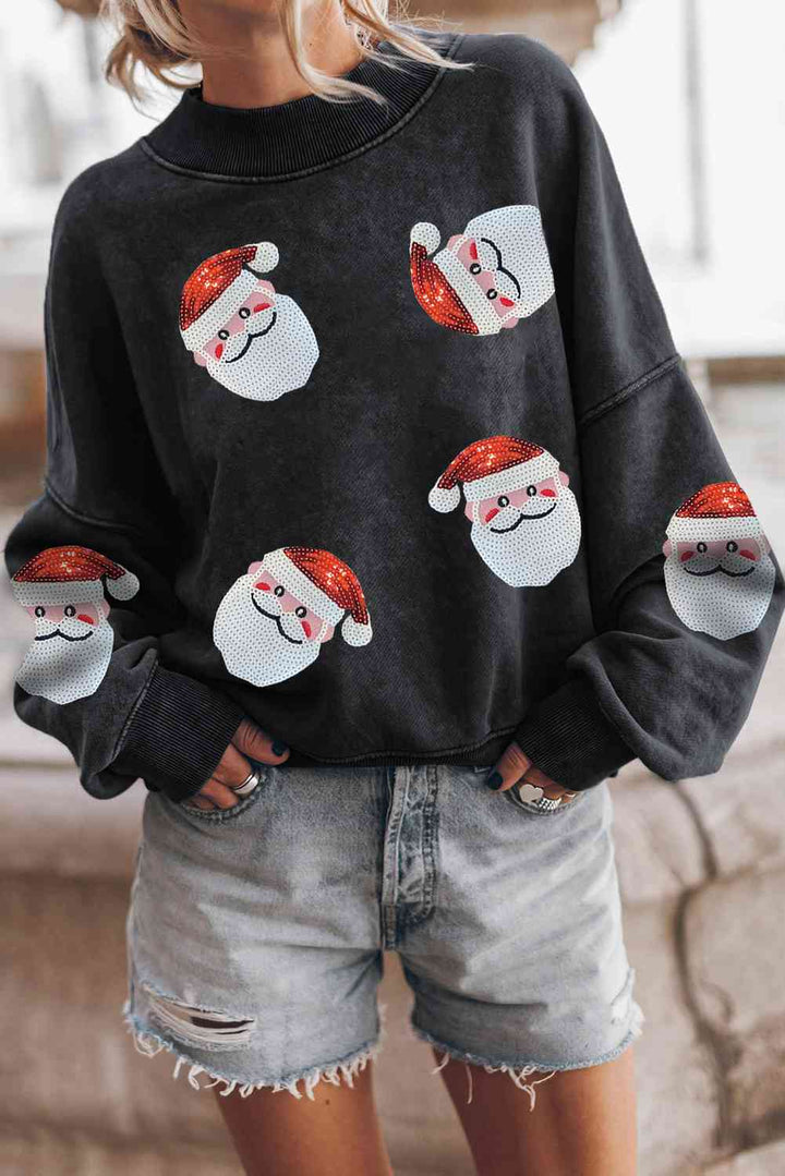 Sequin Santa Patch Round Neck Sweatshirt |1mrk.com