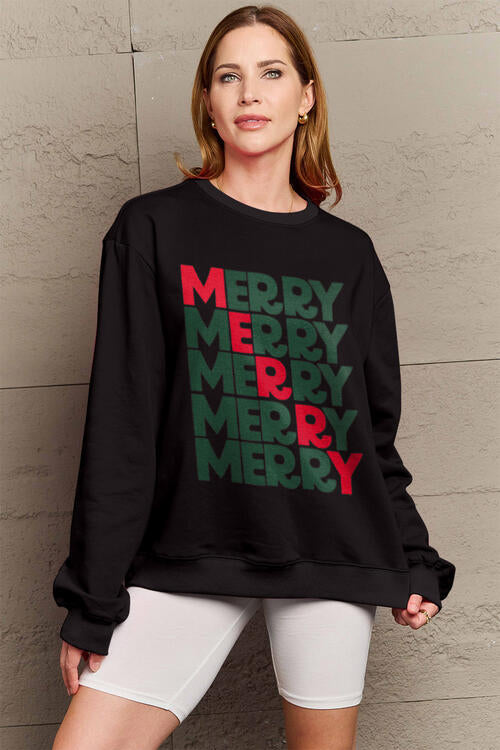 Simply Love Full Size MERRY Long Sleeve Sweatshirt |1mrk.com