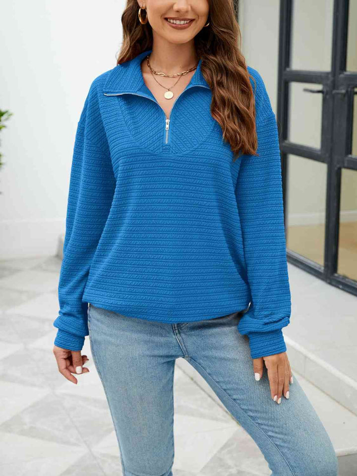 Quarter-Zip Collared Drop Shoulder Sweatshirt |1mrk.com