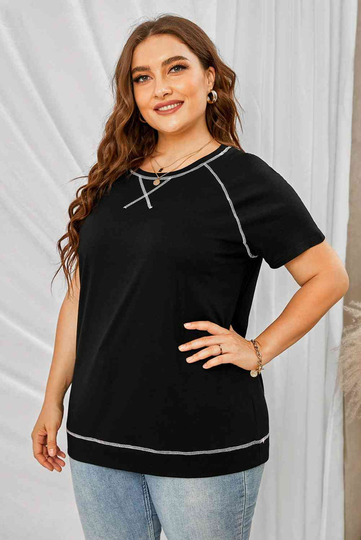 Plus Size Contrast Stitching Crewneck Tee | 1mrk.com