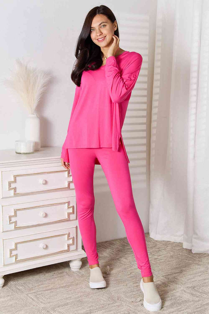 Basic Bae Full Size V-Neck Soft Rayon Long Sleeve Top and Pants Lounge Set | 1mrk.com