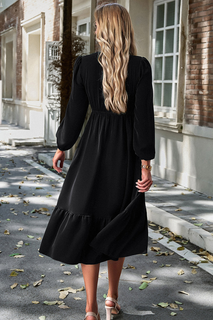 Smocked Surplice Long Sleeve Midi Dress | Trendsi