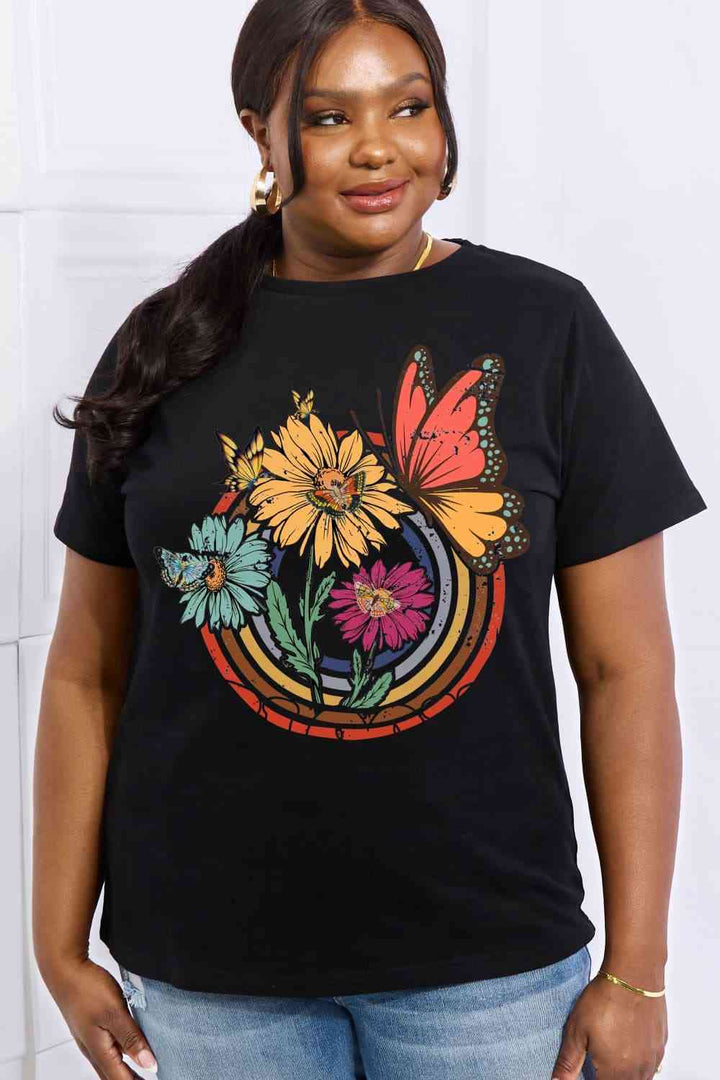 Simply Love Simply Love Full Size Flower & Butterfly Graphic Cotton Tee | 1mrk.com