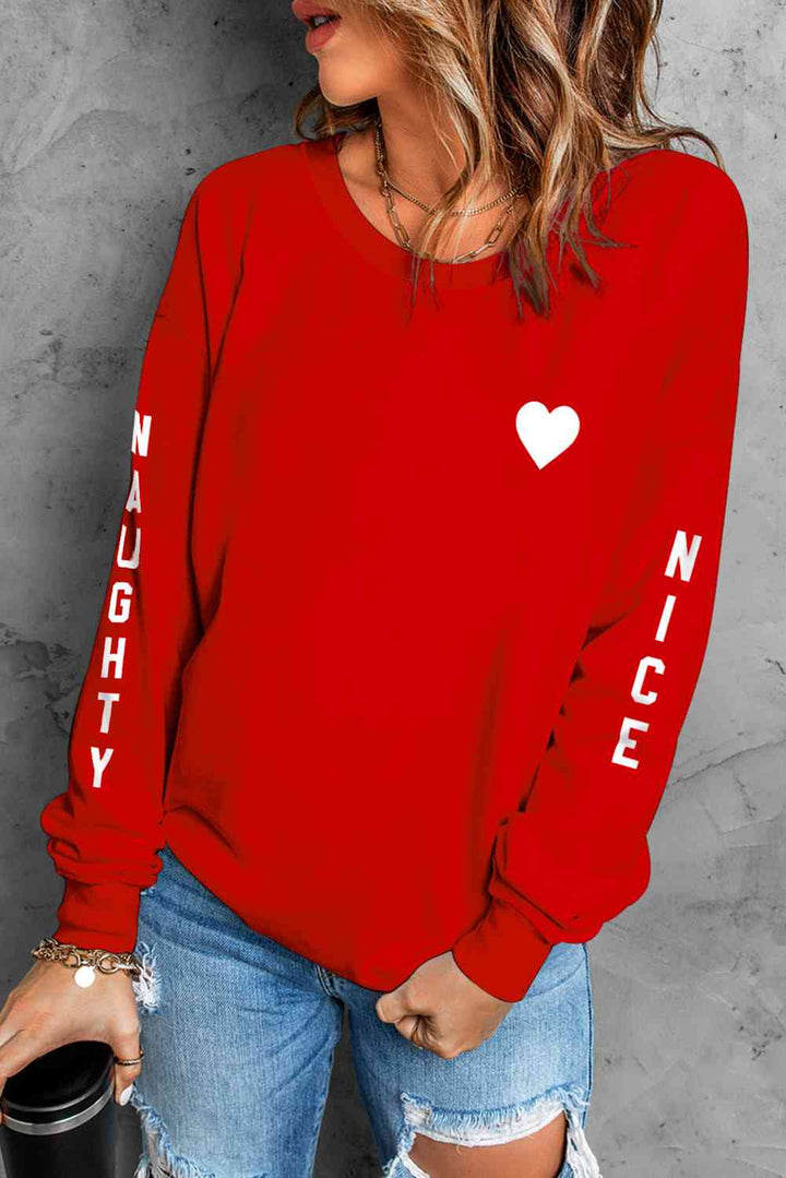 NAUGHTY NICE Heart Graphic Sweatshirt |1mrk.com