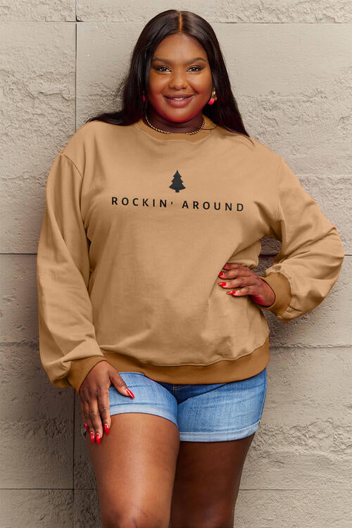 Simply Love Full Size ROCKIN AROUND  Long Sleeve Sweatshirt |1mrk.com