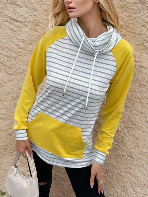 Contrast Striped Drawstring Long Sleeve Sweatshirt |1mrk.com